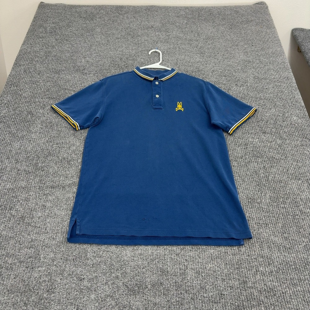 Psycho Bunny Polo Shirt Mens L Blue Pima Cotton Banded Collar Casual Preppy